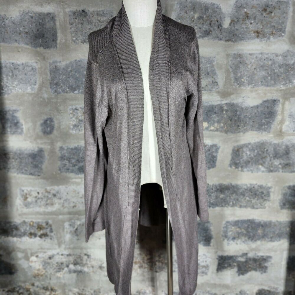 COLDWATER CREEK sz L brown knit long open front cardigan sweater